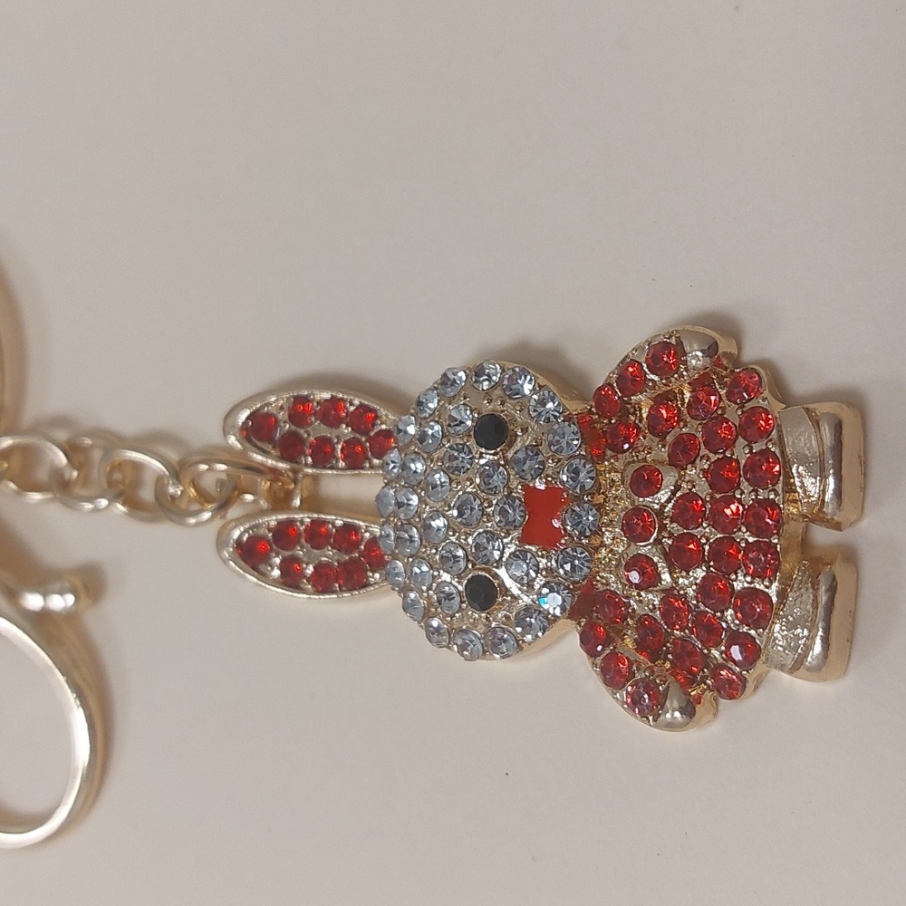 Gold Tone Rhinestone Bunny Rabbit Key Chain Purse Charm - Picture 3 of 16